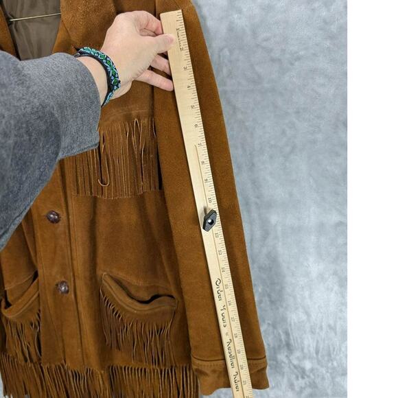 Vtg Suede Leather Jacket Womens Medium Tan Fringe Button Nylon Lining Western - Picture 11 of 15